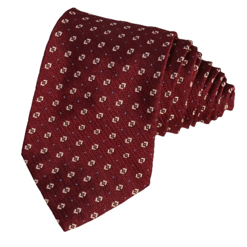 Lauren Ralph Lauren Mens Tie Red Geometric 100% Silk Handmade Italy 3.5"W x 60"L